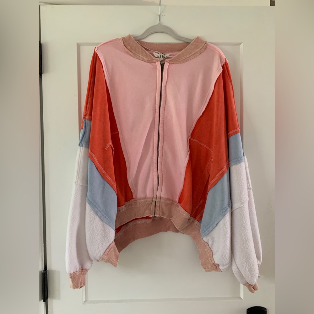 Color block oversized zip up hoodie size large